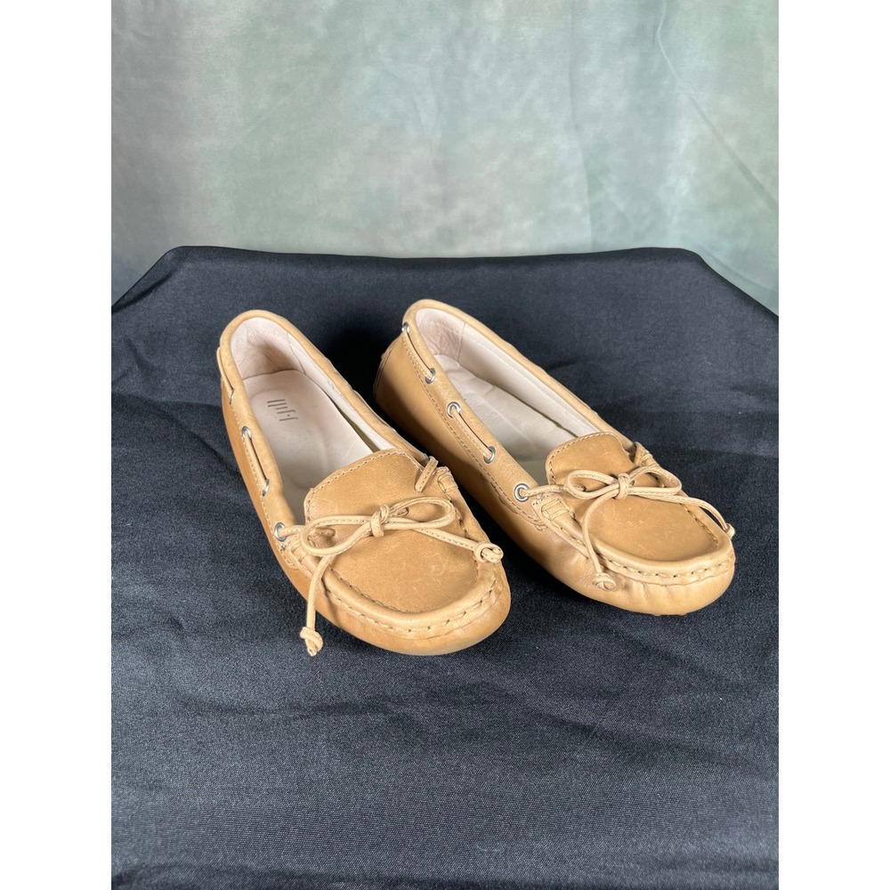 J. Jill Tan Leather Driving Loafers Moc Toe Bow Slip On Shoes 7 12-0317